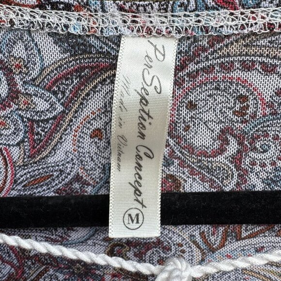 PerSeption Concept V Neck Paisley Tassel Boho Short Flutter Sleeve Flowy Blouse - Picture 4 of 8